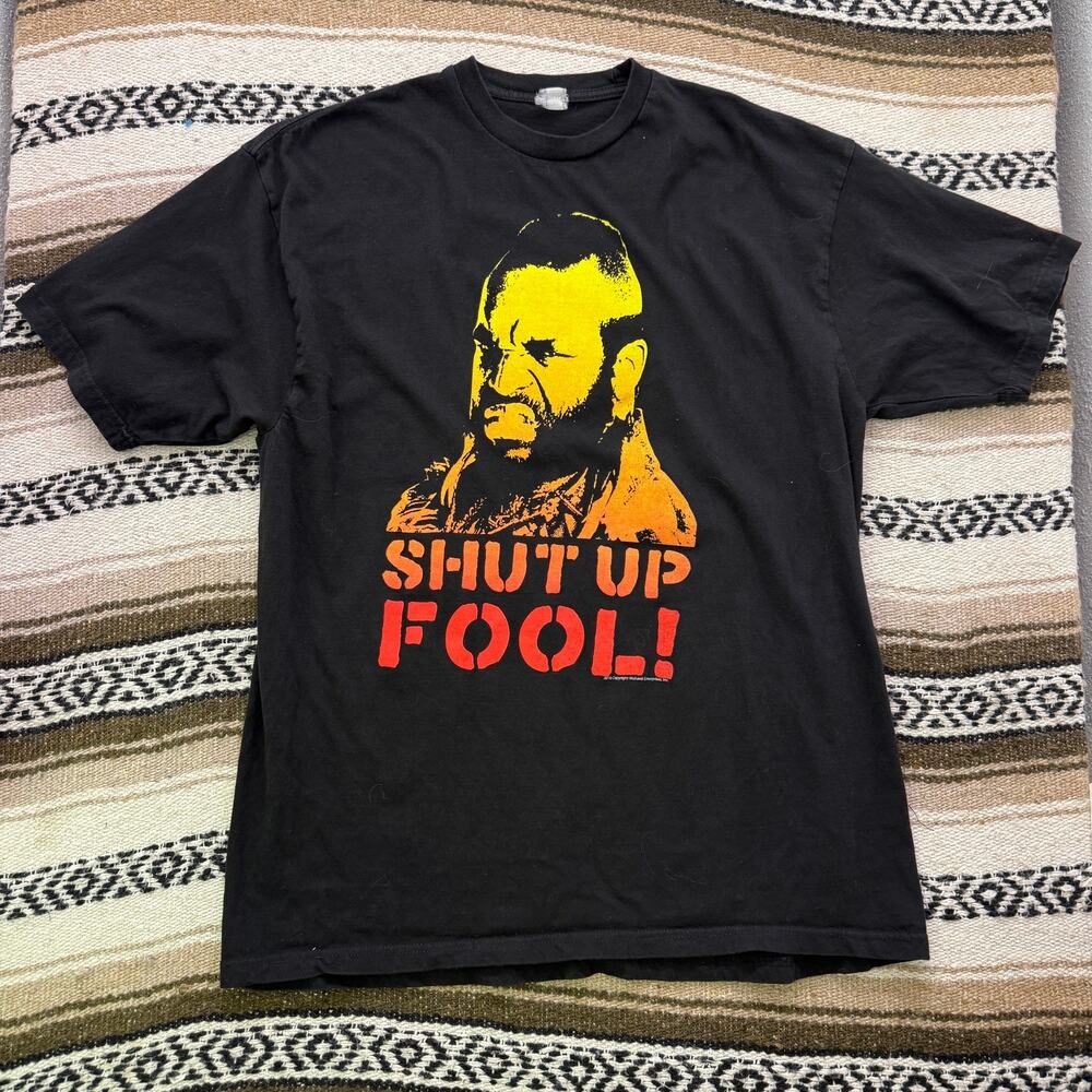 Men's 2010 The A Team Mr. T Shut Up Fool! Black Yellow Red Tee Shirt Sz Large